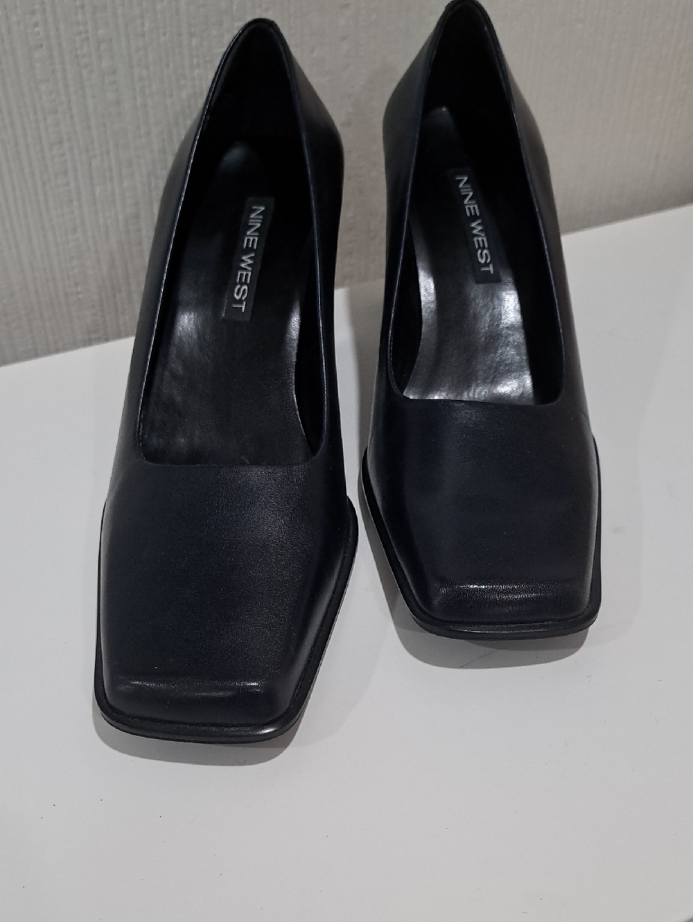 Nine West Navy Blue Square-Toe Mid Heel Pumps